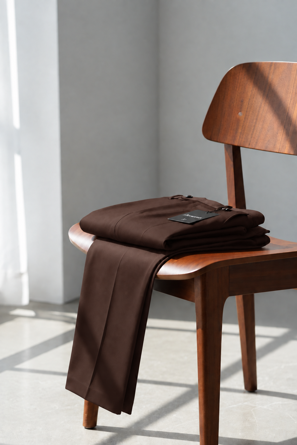 pantalón doblado en silla café