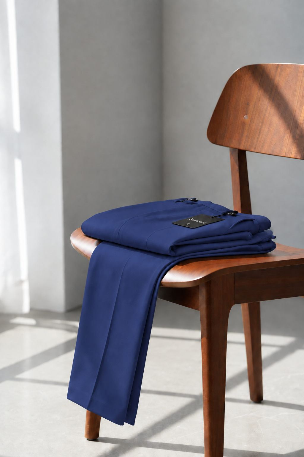 pantalón doblado en silla índigo